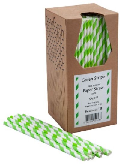 Picture of GREEN WHITE STRIPE BIODEGRDABLE PAPER STRAW 8" (PACK OF 250)