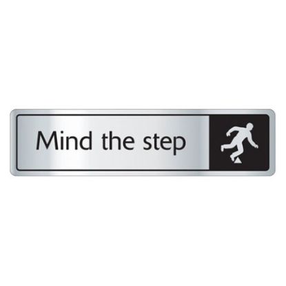 Picture of MIND THE STEP SIGN S/A 43X178MM BLACK & SILVER *P