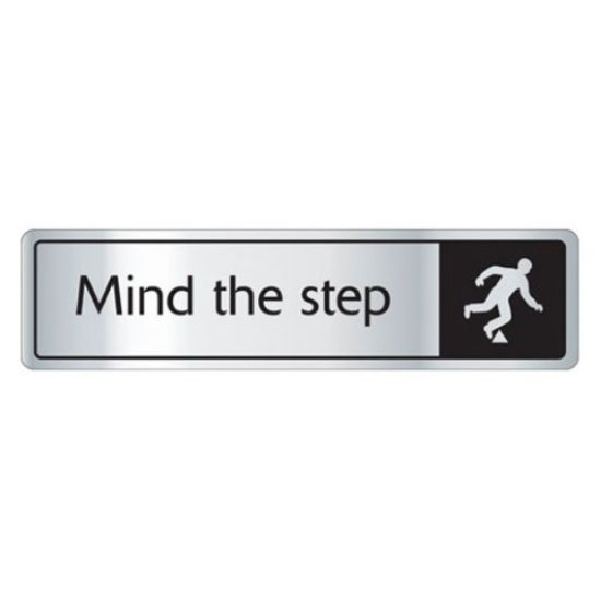 Picture of MIND THE STEP SIGN S/A 43X178MM BLACK & SILVER *P