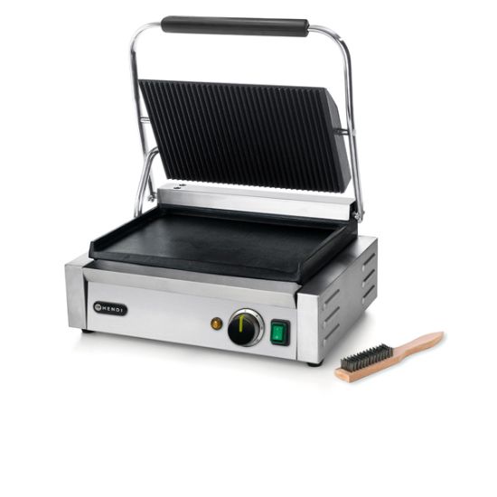 Picture of HENDI LARGE PANINI GRILL RIBBED TOP FLAT BOTTOM 47x37x21CM ONE YEAR WARRANTY