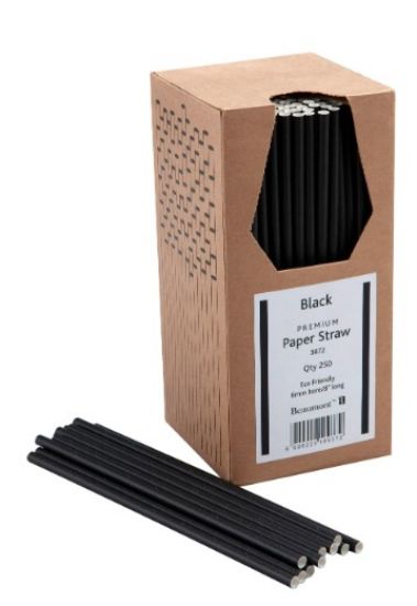 Picture of PACK OF 250 BLACK PAPER DRINKING STRAW BIODEGRADABLE 8" 6MM BORE  *P