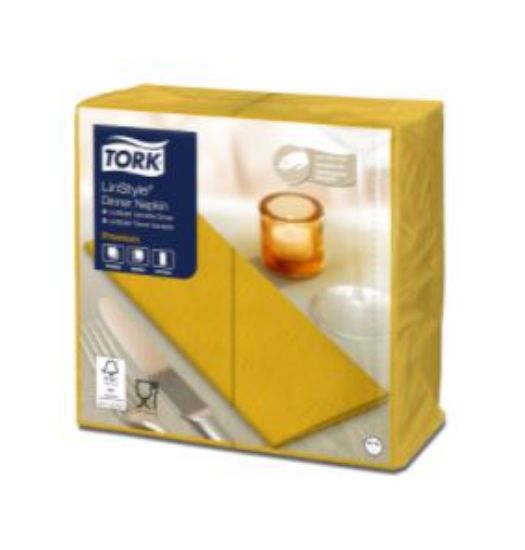 Picture of TORK LINSTYLE DINNER NAPKIN 8 FOLD 39CM MUSTARD  (600)