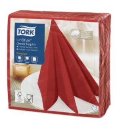 Picture of TORK LINSTYLE DINNER NAPKIN 4 FOLD 39CM RED  (600)