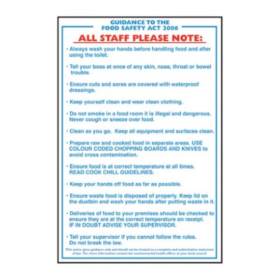 Picture of STAFF GUIDANCE FOOD SAFETY ACT 300 X 200MM