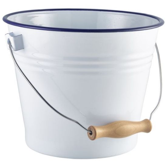 Picture of ENAMEL WHITE BUCKET WITH BLUE RIM 16CM DIA