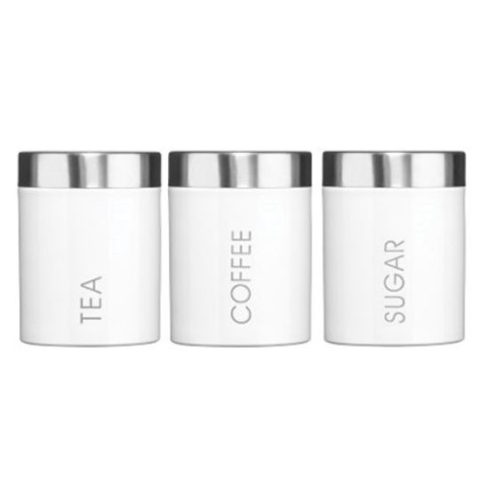 Picture of ENAMEL CANISTER SET WHITE WITH S/S LID (TEACOFFEESUGAR) *P