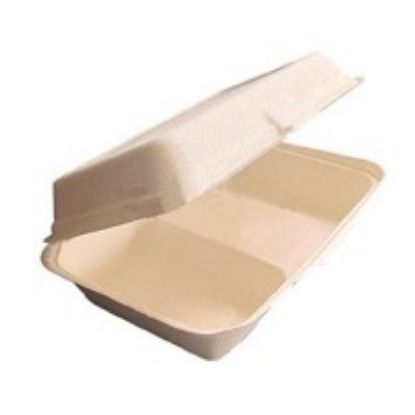 Picture of BAGASSE MEAL BOX 2 COMPARTMENT HINGED LID 228X203MM (500)