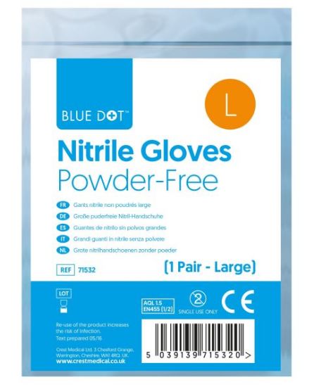 Picture of BLUE DOT LARGE NITRILE POWDER FREE GLOVES (PAIR) IN POLYBAG