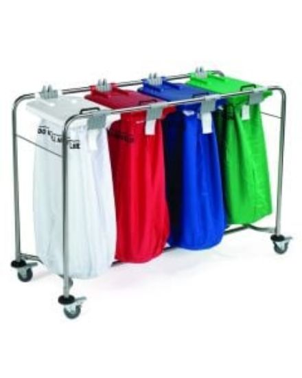 Picture of JANGRO LAUNDRY CART 4 BAG WITH WHT/GRN/RED/BLU LID SIZE W135CM X H 93CM X D49CM